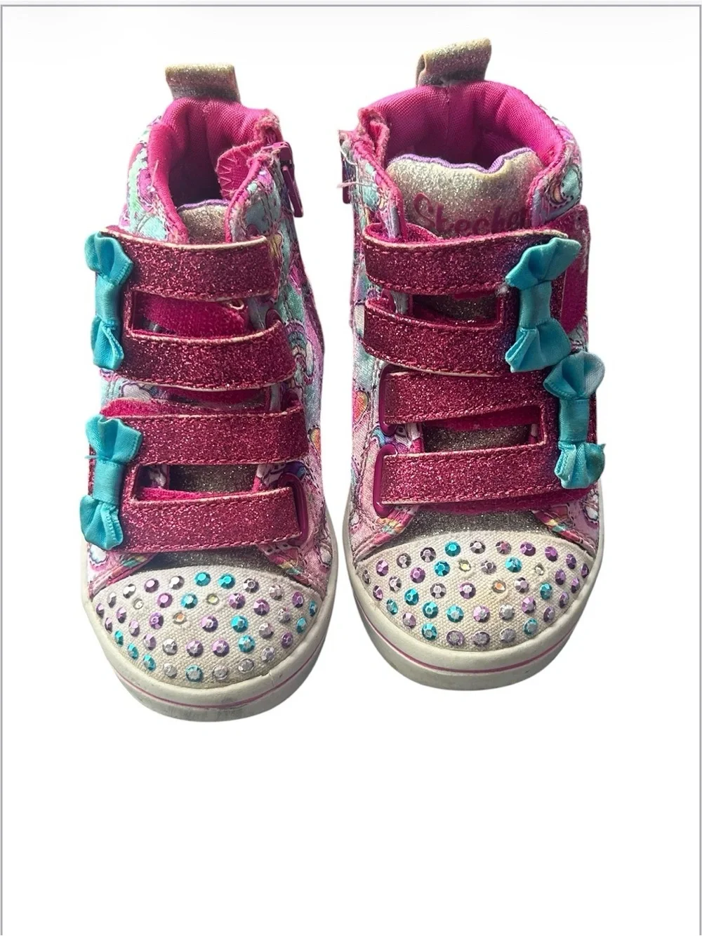 Skechers Pink High-Top Sneakers with Teal Bows size 5